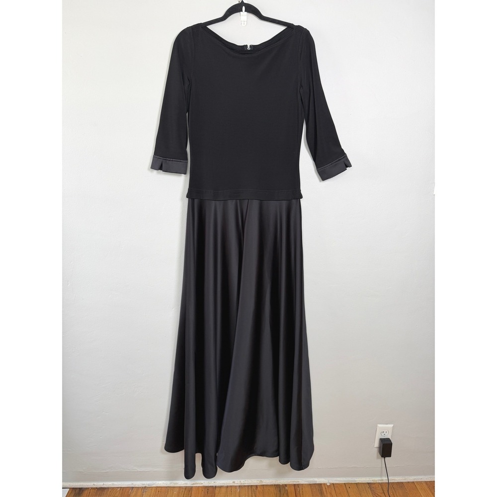Tadashi Vintage Gown Sz 10 Black‎ Formal Mixed Media 3/4 Sleeve Maxi Minimalist